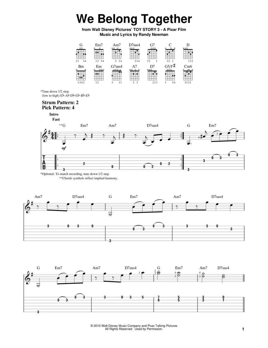 We Belong Together (from Toy Story 3) Guitar Tablature scores gallery preview page 1