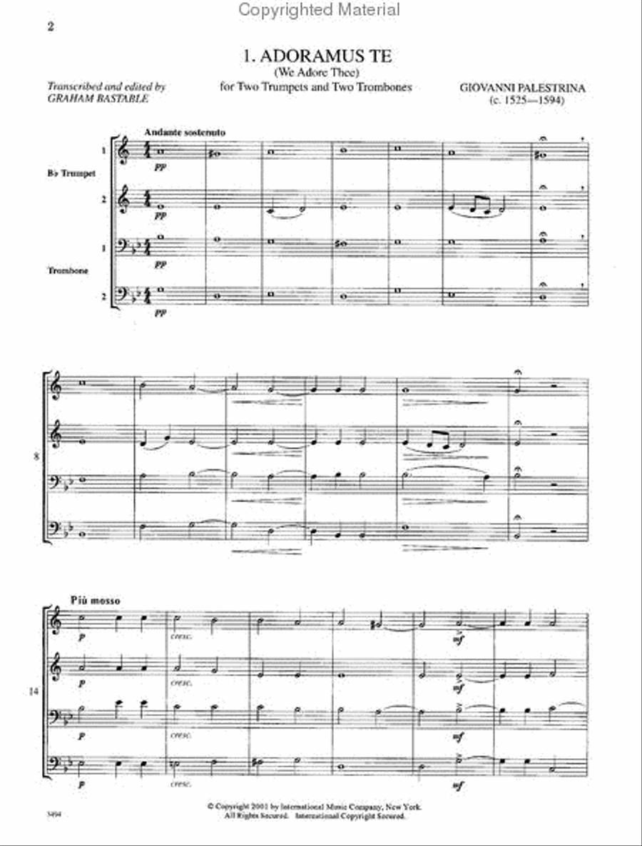 Adoramus Te For 2 Trumpets And 2 Trombones Trombone scores gallery preview page 2