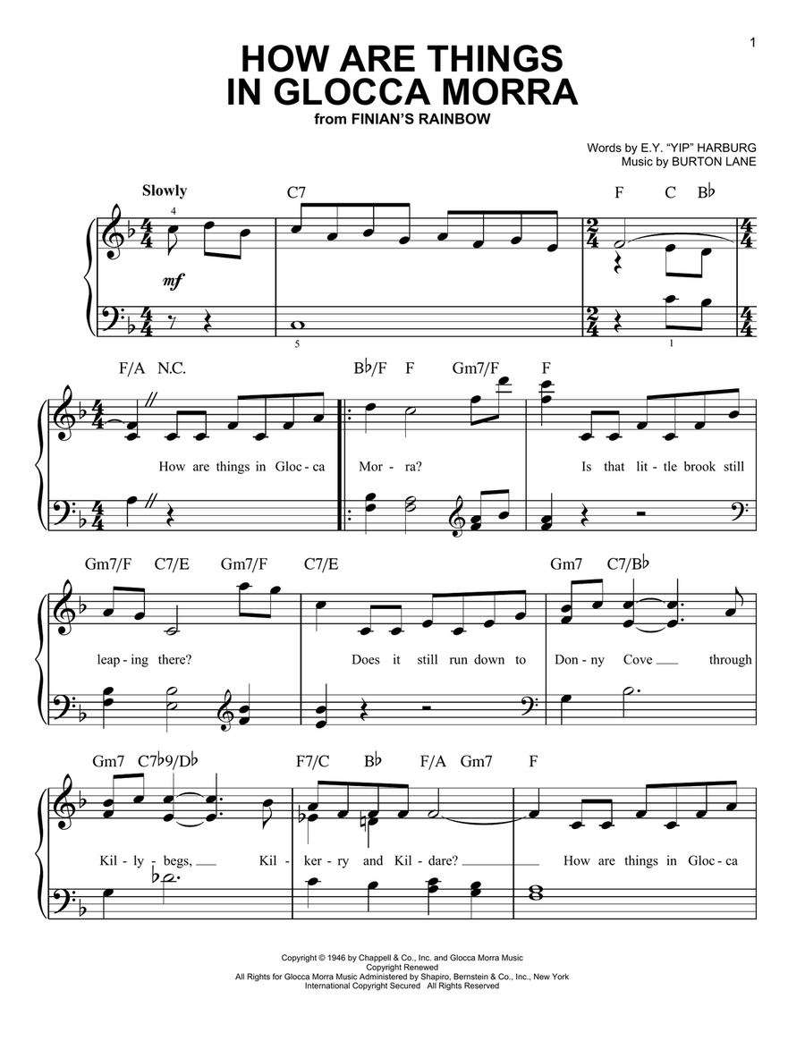 How Are Things In Glocca Morra Easy Piano scores gallery preview page 1