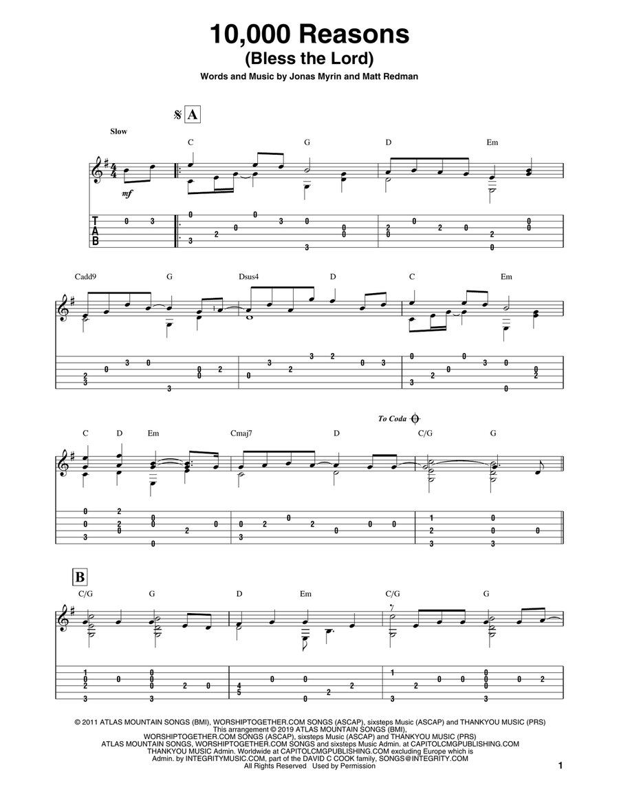 10,000 Reasons (Bless The Lord) Guitar Solo scores gallery preview page 1