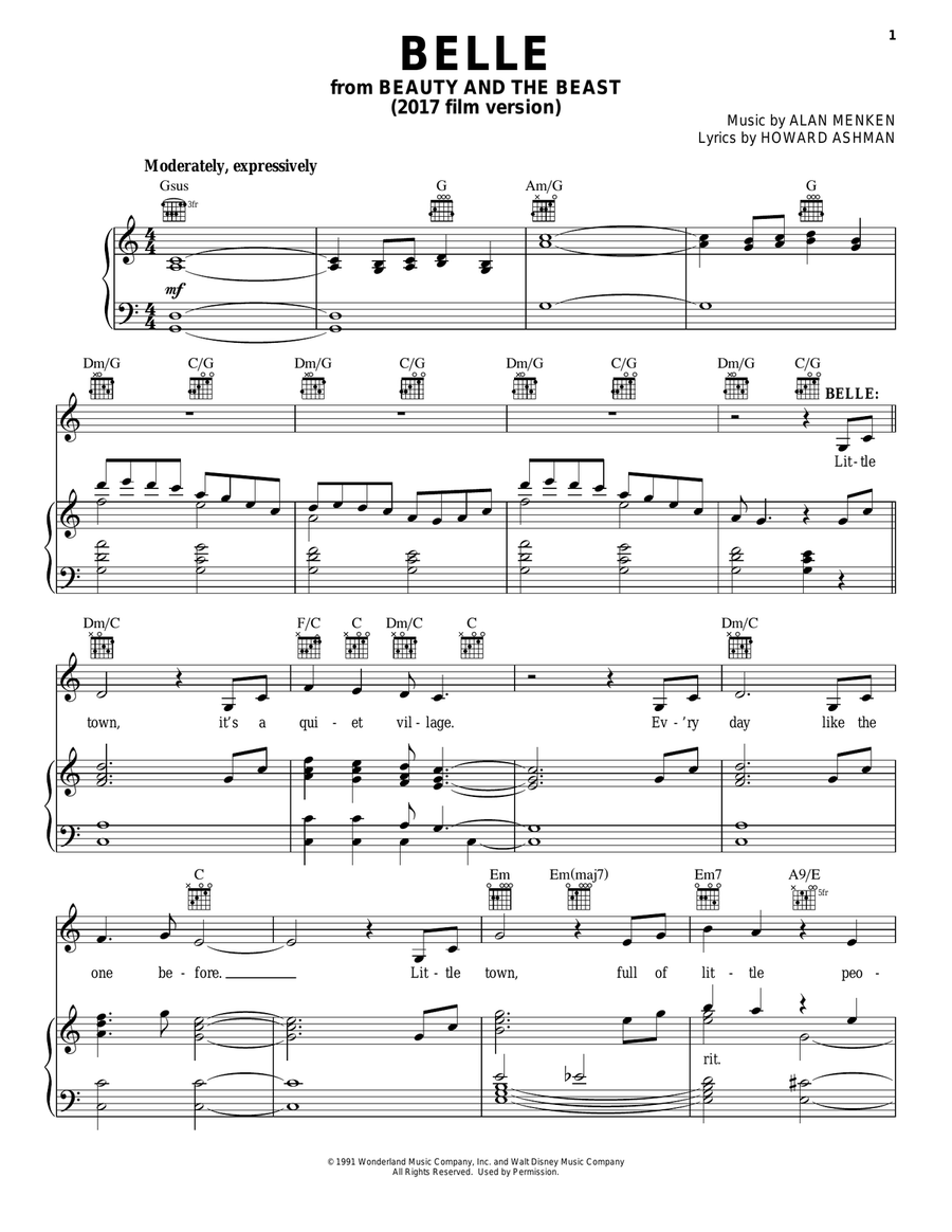 Belle (from Beauty And The Beast) Piano, Vocal, Guitar scores gallery preview page 1