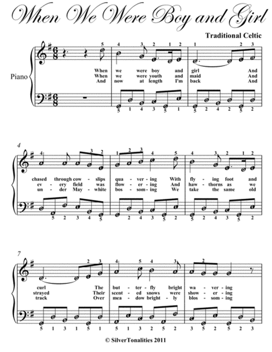 When We Were Boy and Girl Easy Piano Sheet Music
