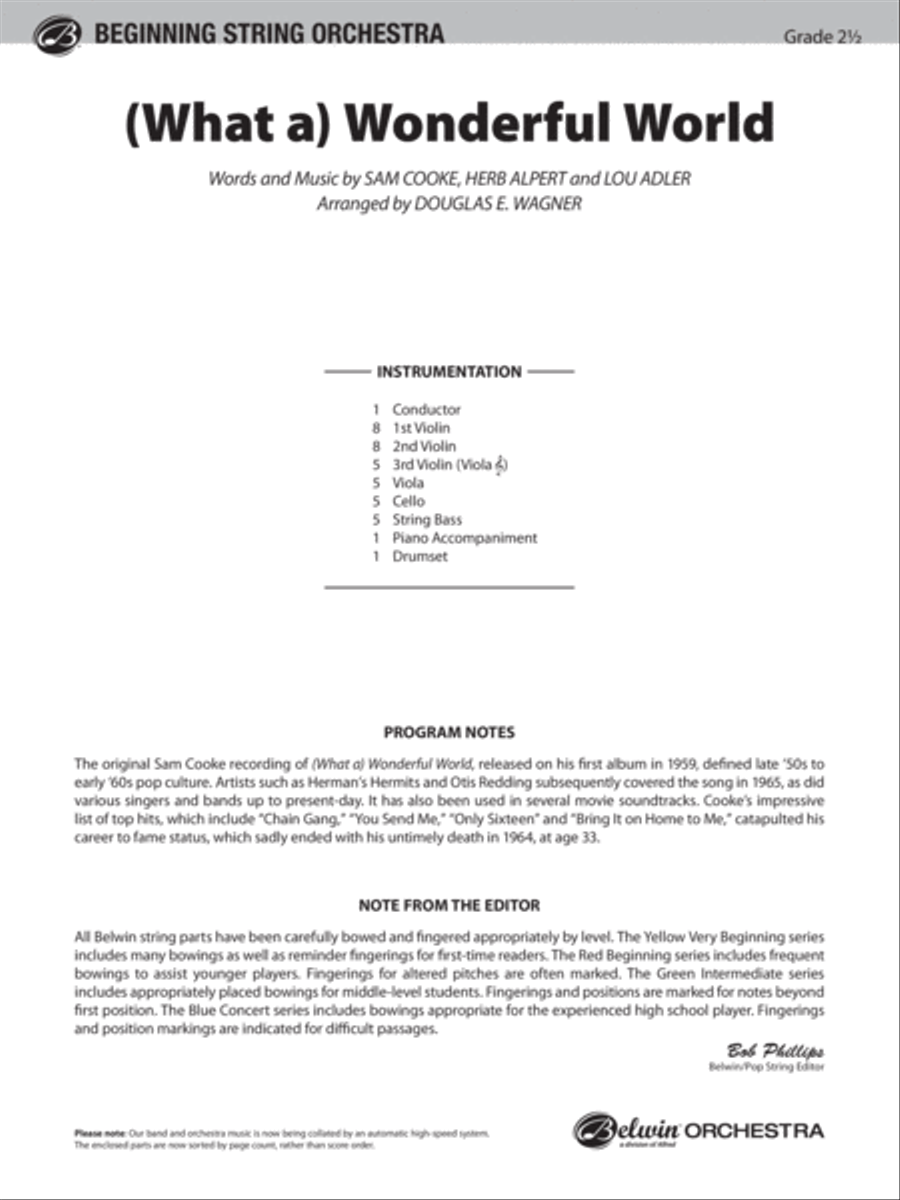 (What A) Wonderful World: Score String Orchestra scores gallery preview page 1