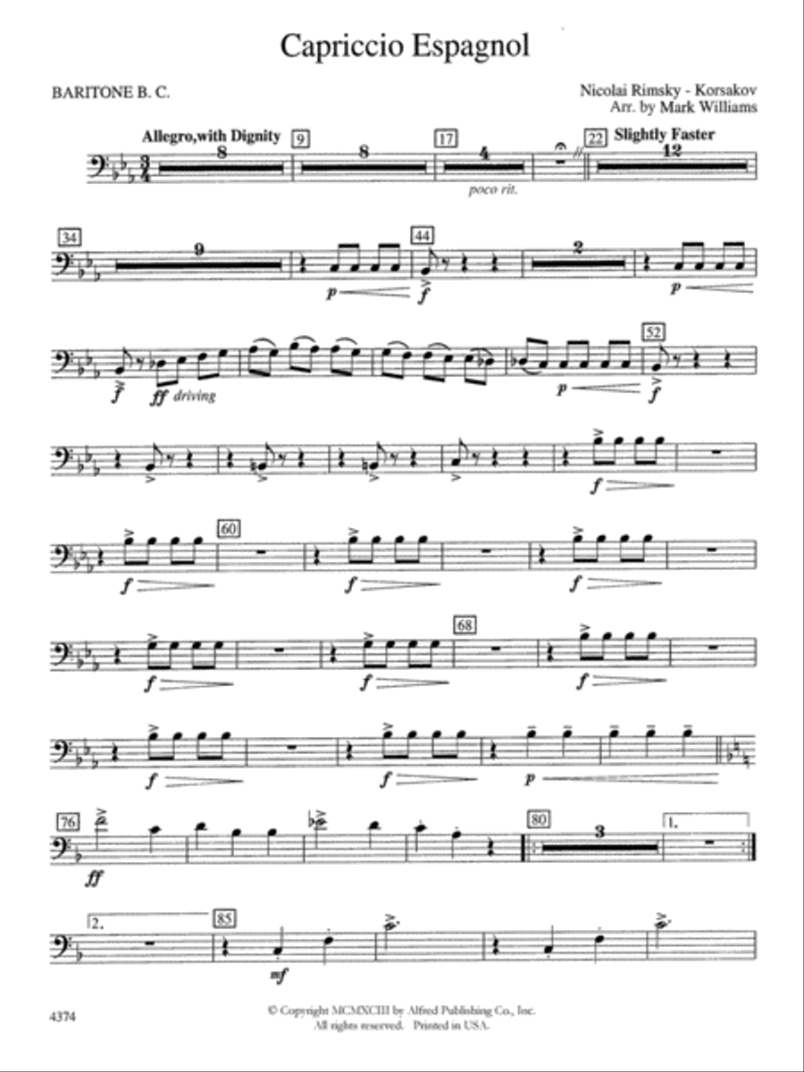 Capriccio Espagnol: Baritone B.C. Concert Band scores gallery preview page 1