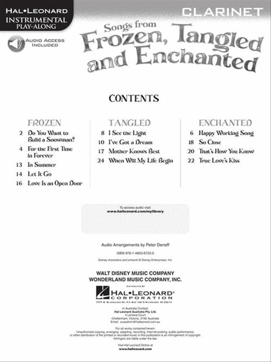 Songs from Frozen, Tangled and Enchanted Clarinet Solo scores gallery preview page 3