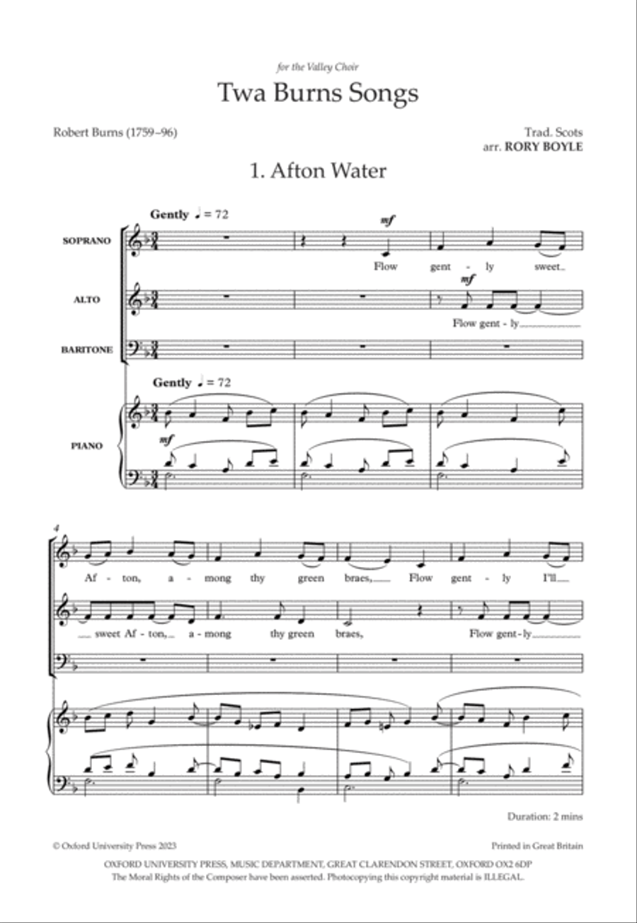 Twa Burns Songs 3-Part scores gallery preview page 2