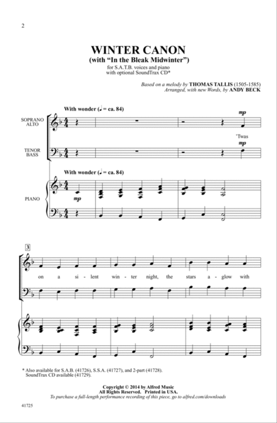 Winter Canon Winter Canon Choir scores gallery preview page 1