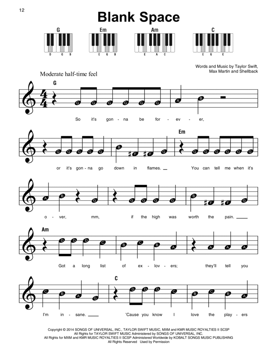 Blank Space Easy Piano scores gallery preview page 1