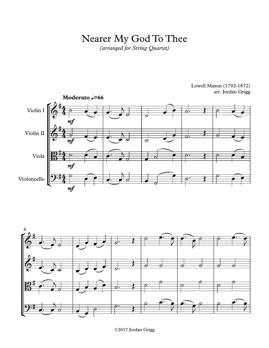 Nearer My God To Thee (String Quartet) Score and Parts String Quartet scores gallery preview page 1
