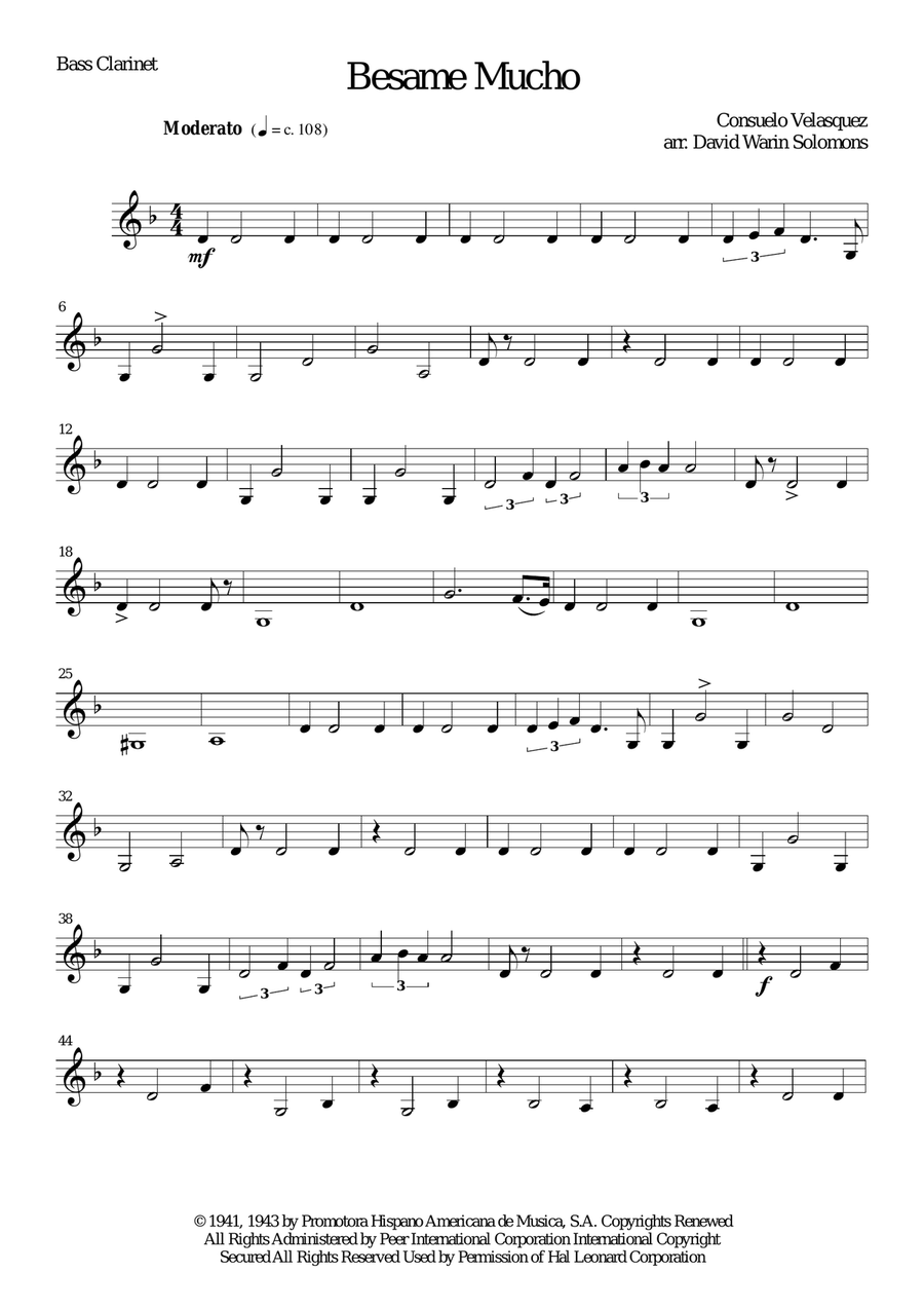 Besame Mucho (Kiss Me Much) Clarinet Quartet scores gallery preview page 6
