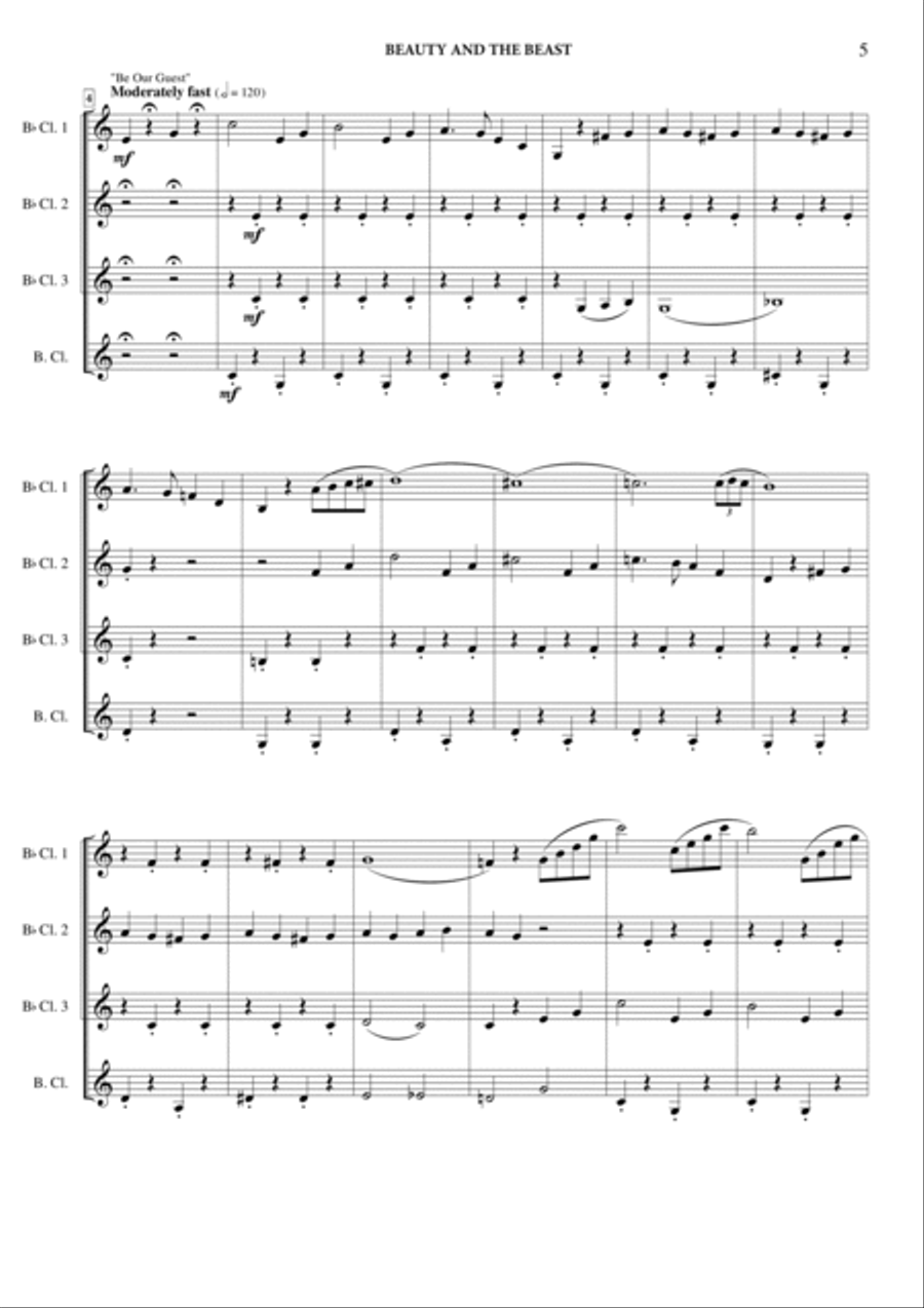 Beauty And The Beast Overture Clarinet Quartet scores gallery preview page 6