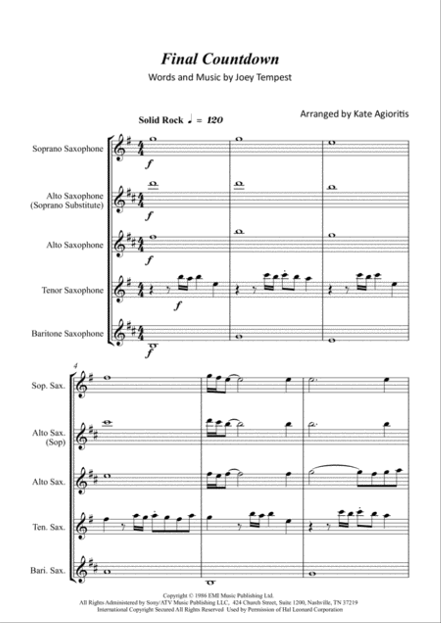 Final Countdown Saxophone Quartet scores gallery preview page 2