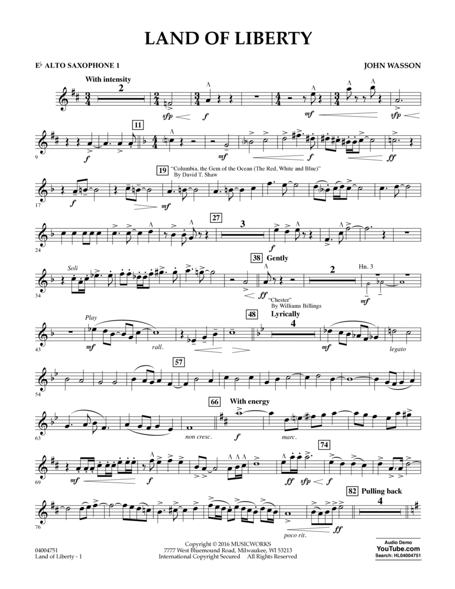 Land of Liberty - Eb Alto Saxophone 1 Alto Saxophone scores gallery preview page 1