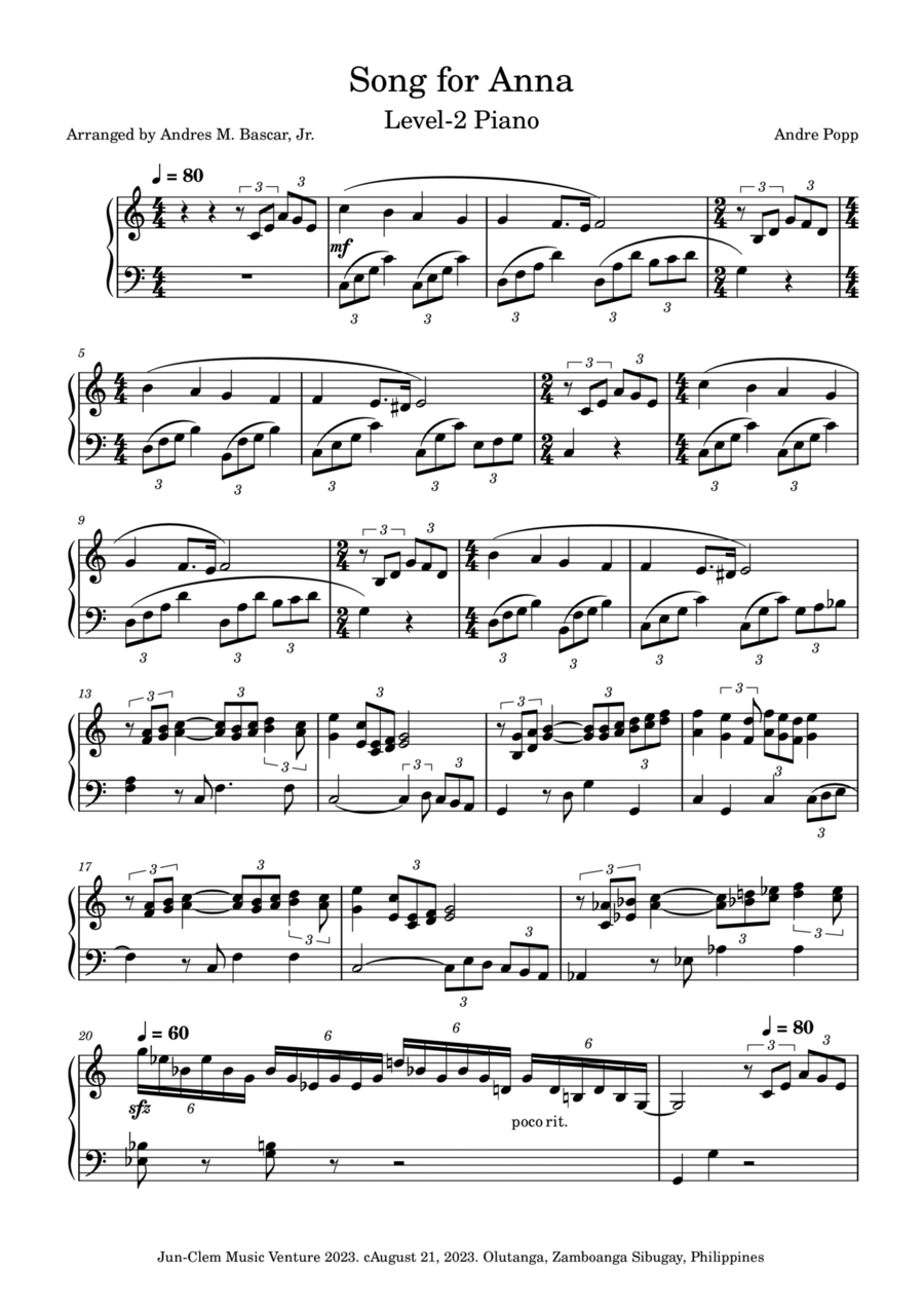 Song For Anna Piano Solo scores gallery preview page 1