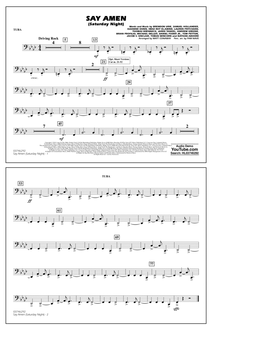 Say Amen (Saturday Night) (arr. Matt Conaway) - Tuba Marching Band scores gallery preview page 1