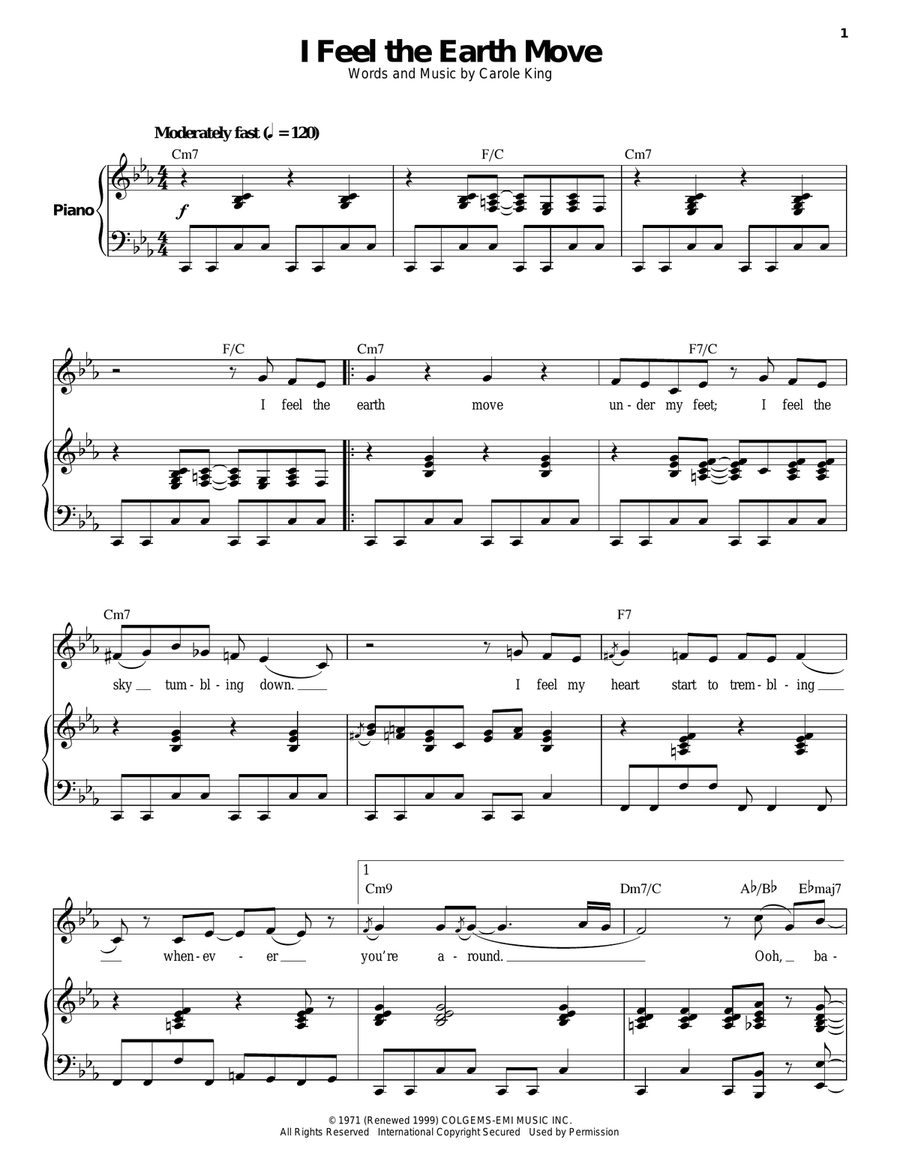 I Feel The Earth Move Piano, Vocal scores gallery preview page 1