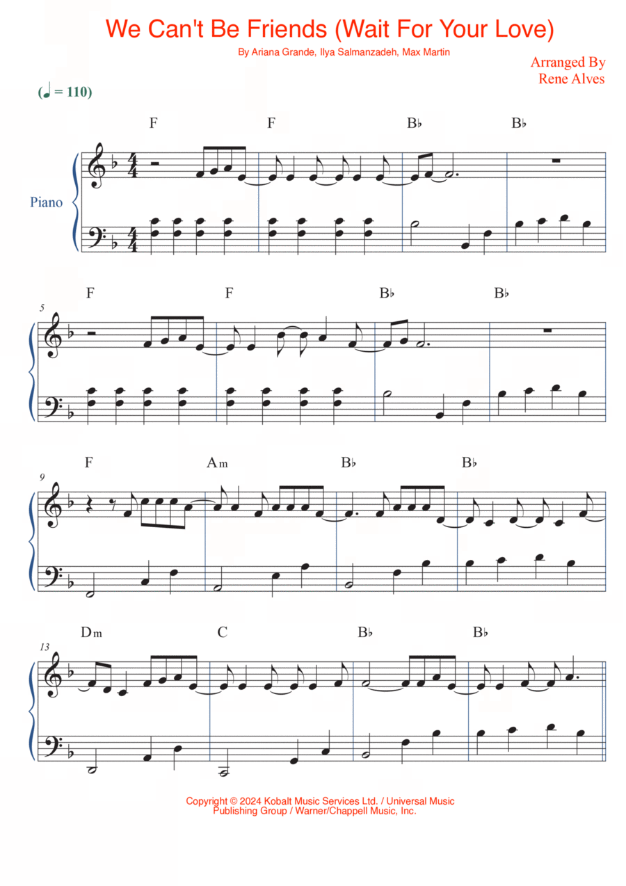 We Can't Be Friends (Wait For Your Love) Easy Piano scores gallery preview page 1