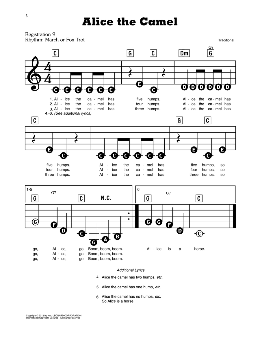 Alice The Camel Electronic Keyboard scores gallery preview page 1