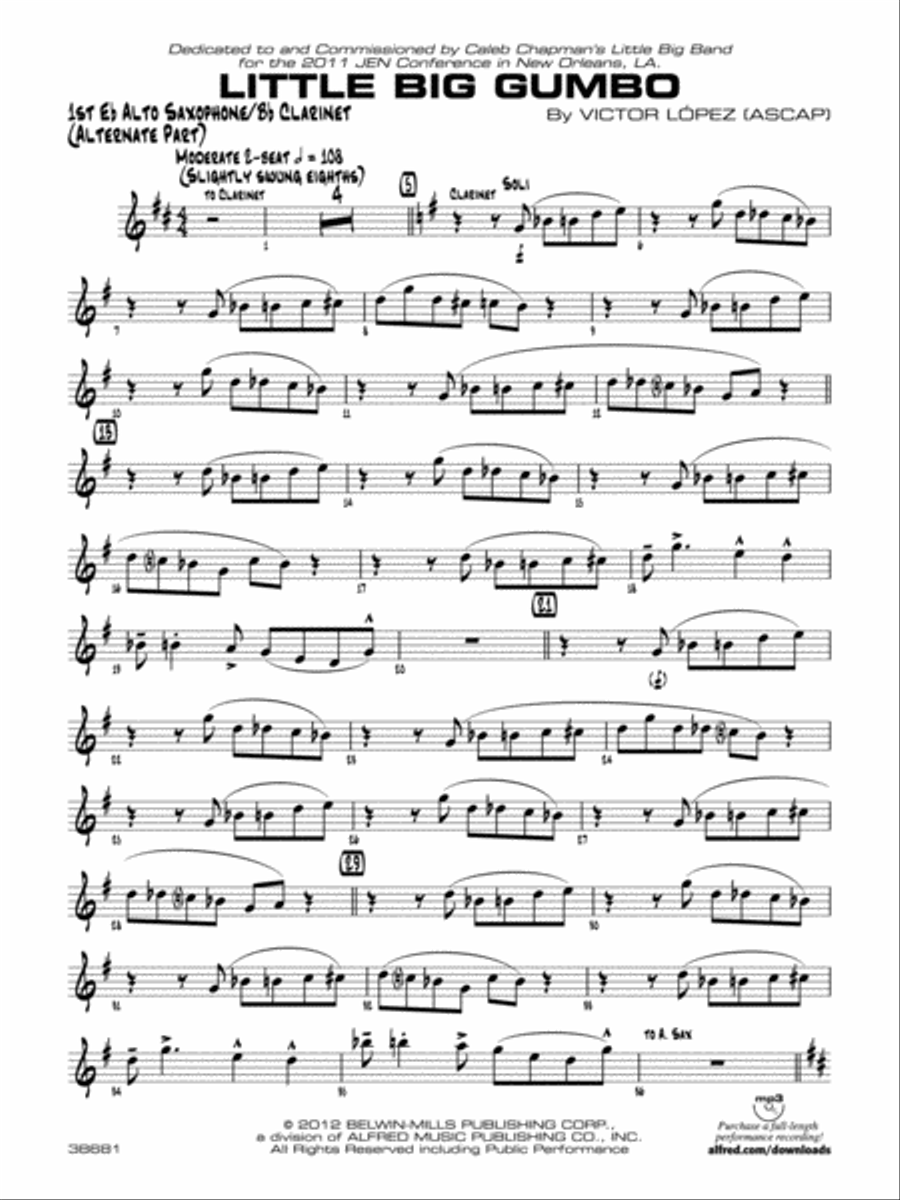 Little Big Gumbo: 1st B-flat Clarinet Jazz Ensemble scores gallery preview page 1