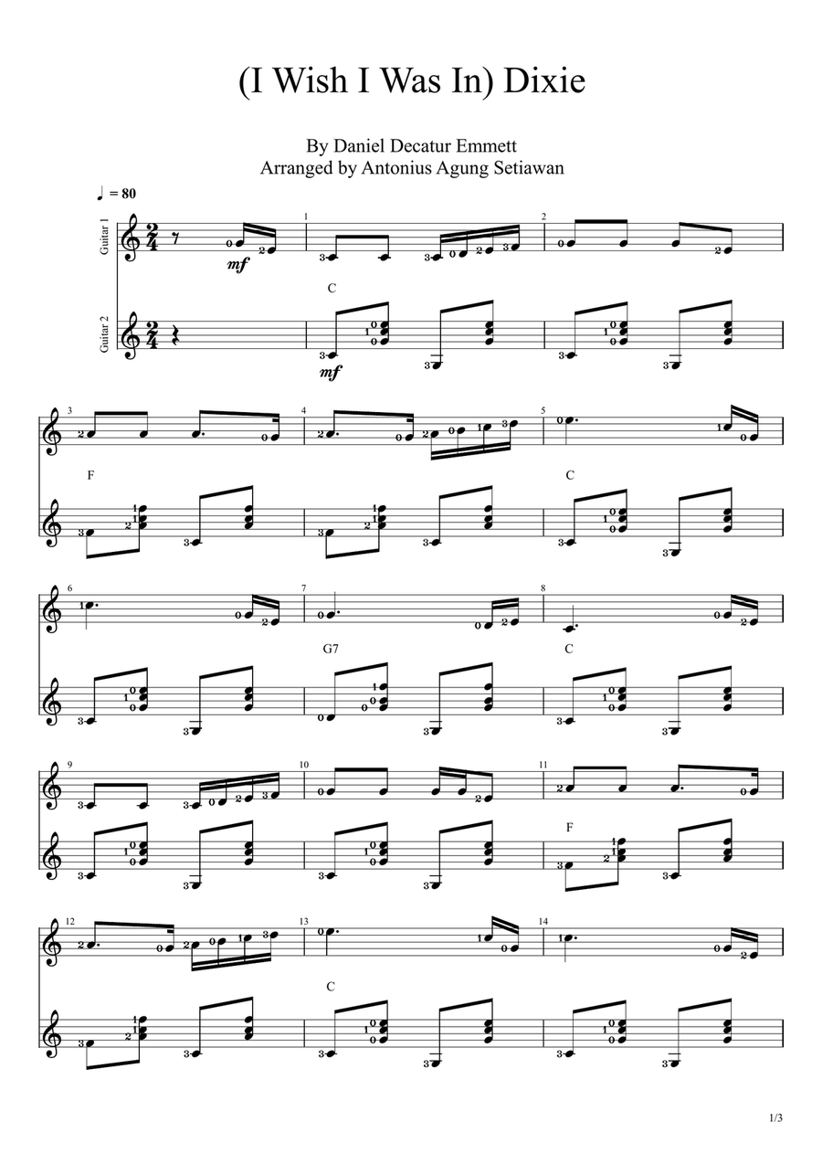 I Wish I Was In Dixie Guitar Solo scores gallery preview page 1