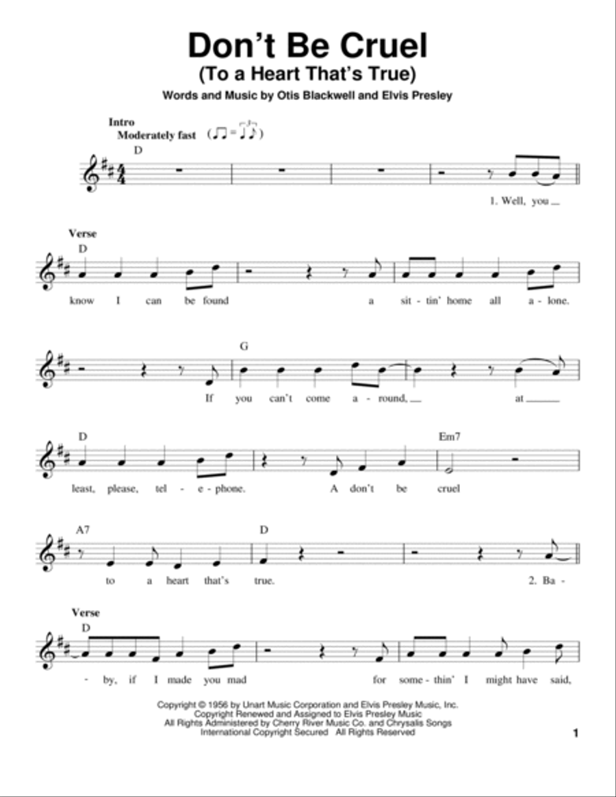 Don't Be Cruel (To A Heart That's True) Voice scores gallery preview page 1