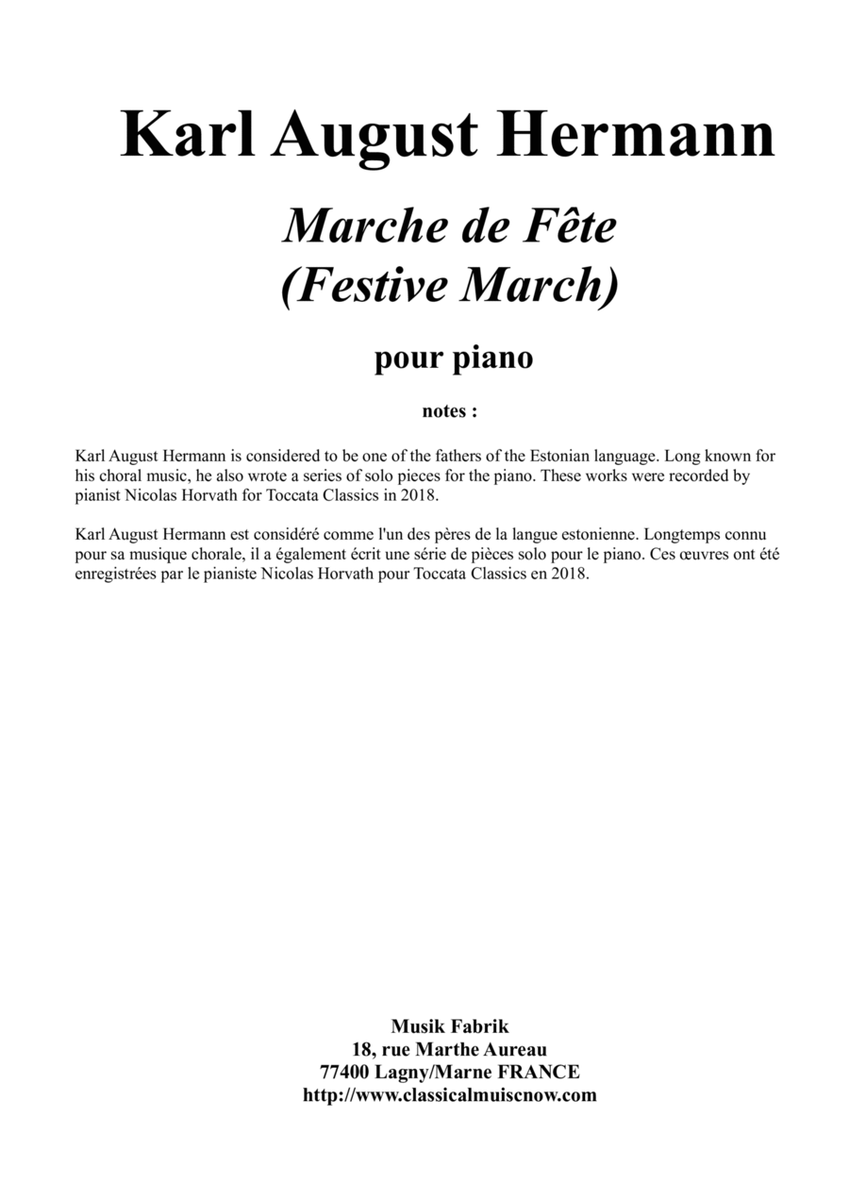 Karl August Hermann : Marche de Fête (Festive March) for piano