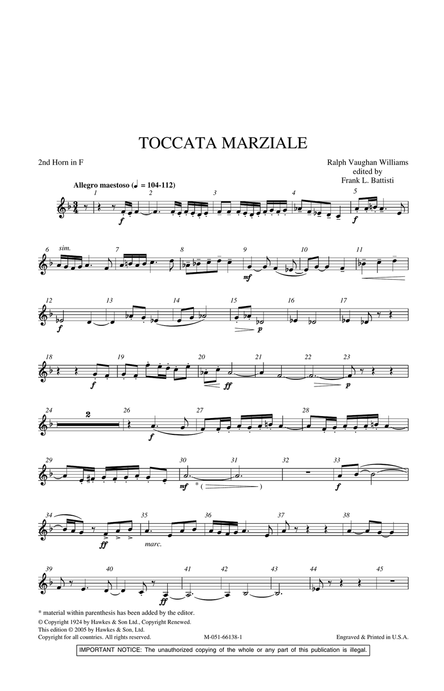 Toccata Marziale - 2nd Horn in F Concert Band scores gallery preview page 1