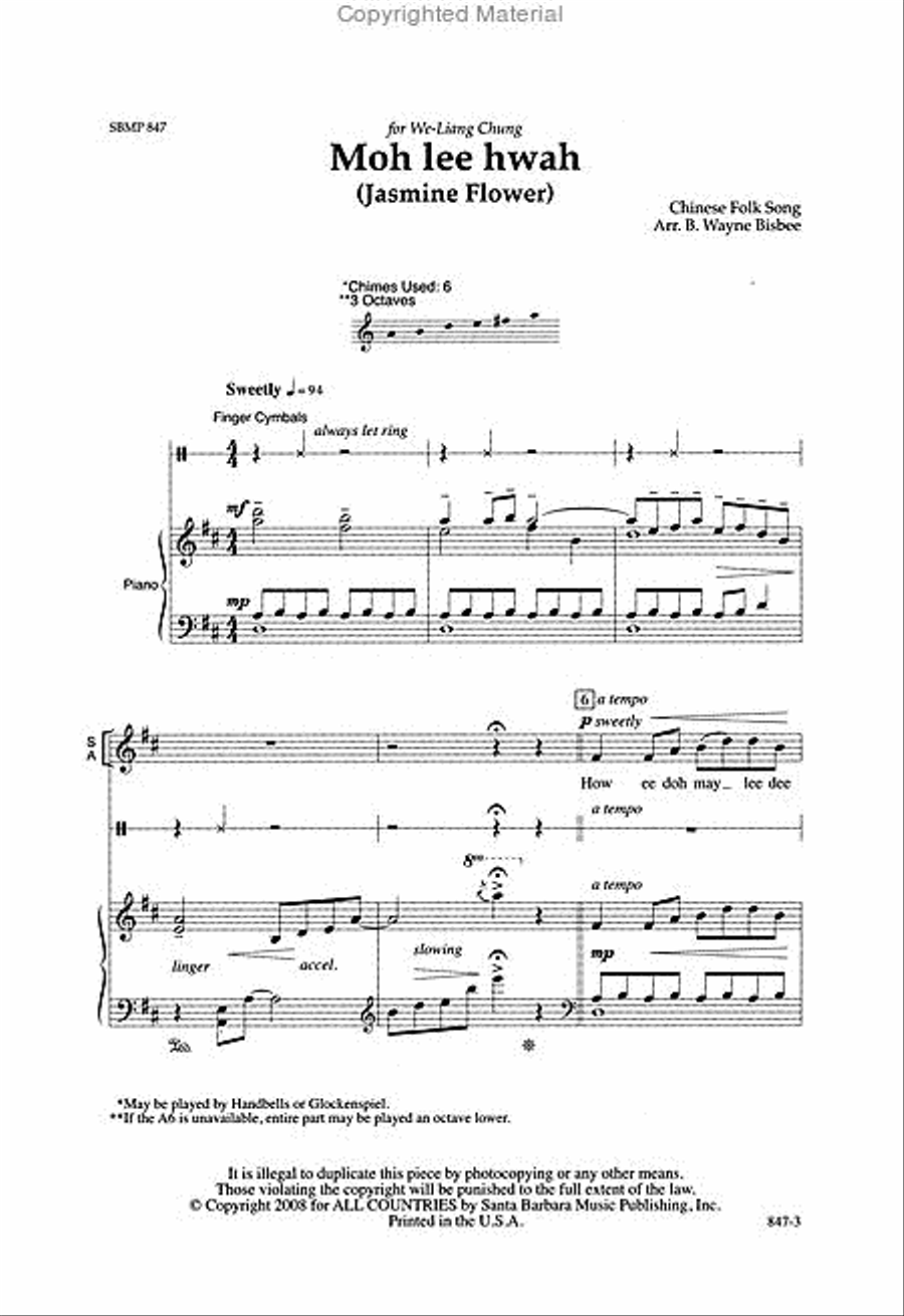 Moh lee hwah - SATB/SAB Octavo image number null