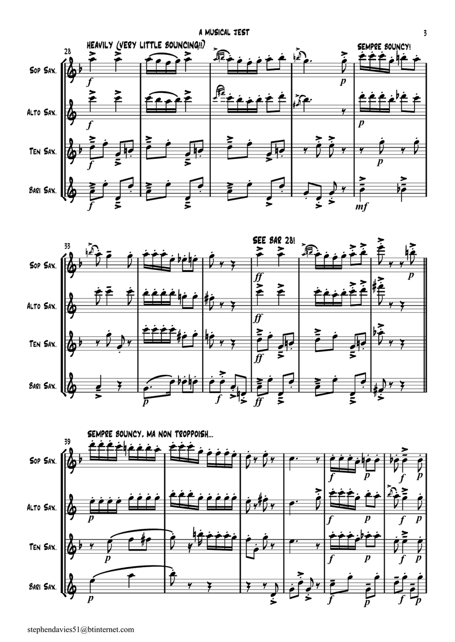 'A Musical Jest' By Alfredo D'ambrosio, Saxophone Quartet, a bit of fun for 4 players! Saxophone Quartet scores gallery preview page 3