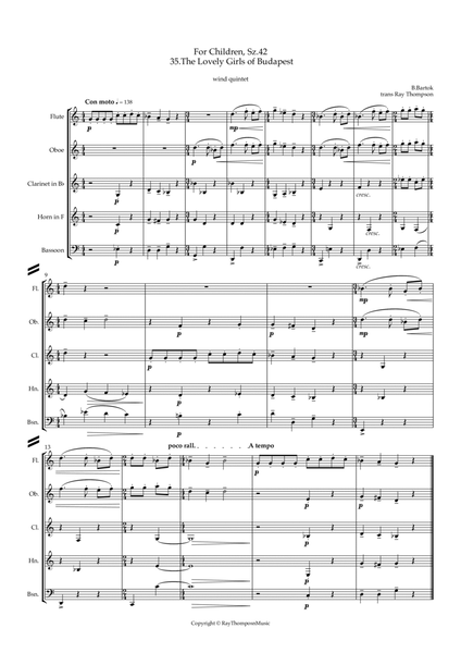 Bartók: For Children, Sz.42 35.The Lovely Girls of Budapest - wind quintet image number null