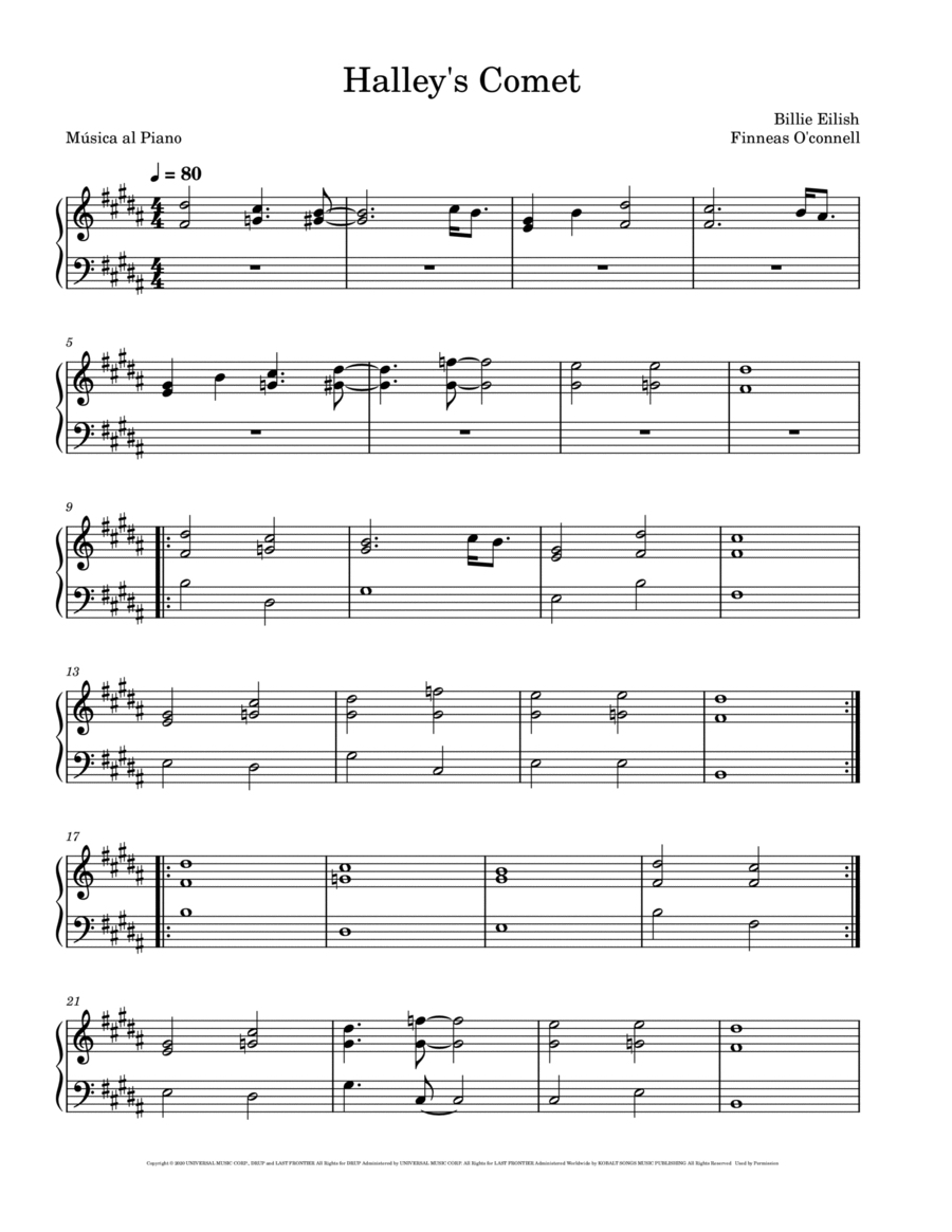 Halley's Comet Easy Piano scores gallery preview page 1