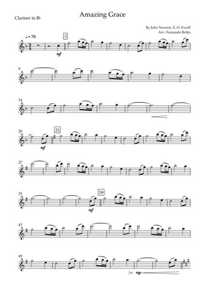 Amazing Grace for Clarinet Solo and Piano Accompaniment with Chords image number null