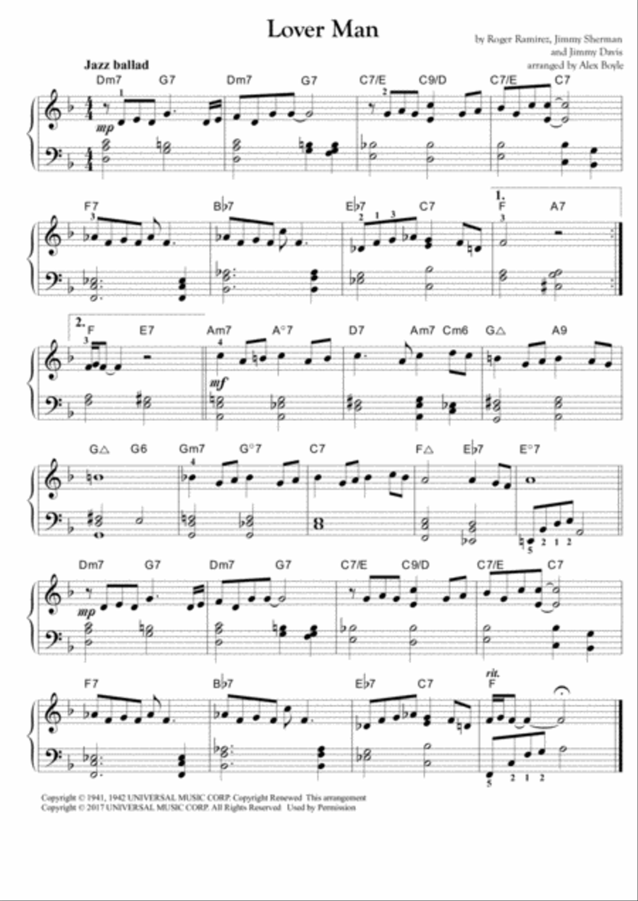 Lover Man (oh, Where Can You Be?) Piano Solo scores gallery preview page 1