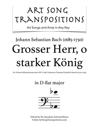 Book cover for BACH: Grosser Herr, o starker König, BWV 248 (transposed to D-flat major)