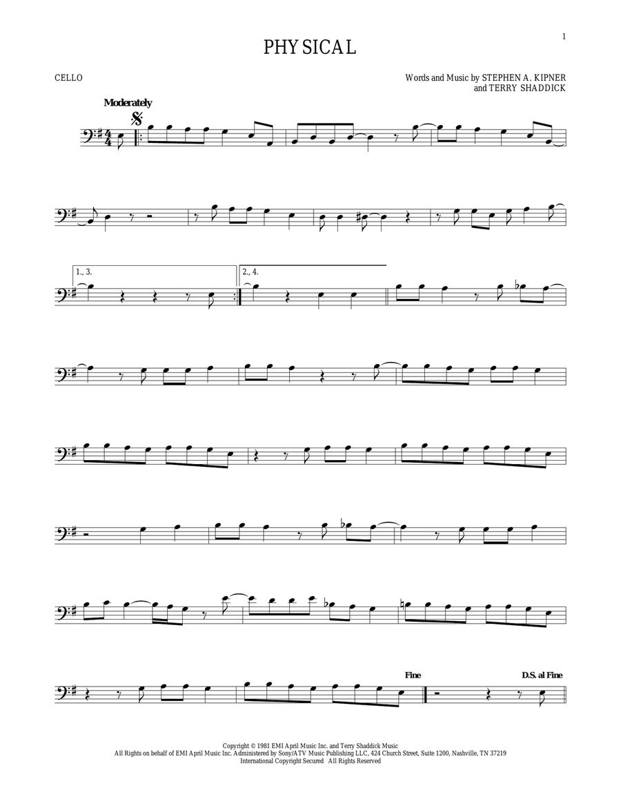Physical Physical Cello Solo scores gallery preview page 1
