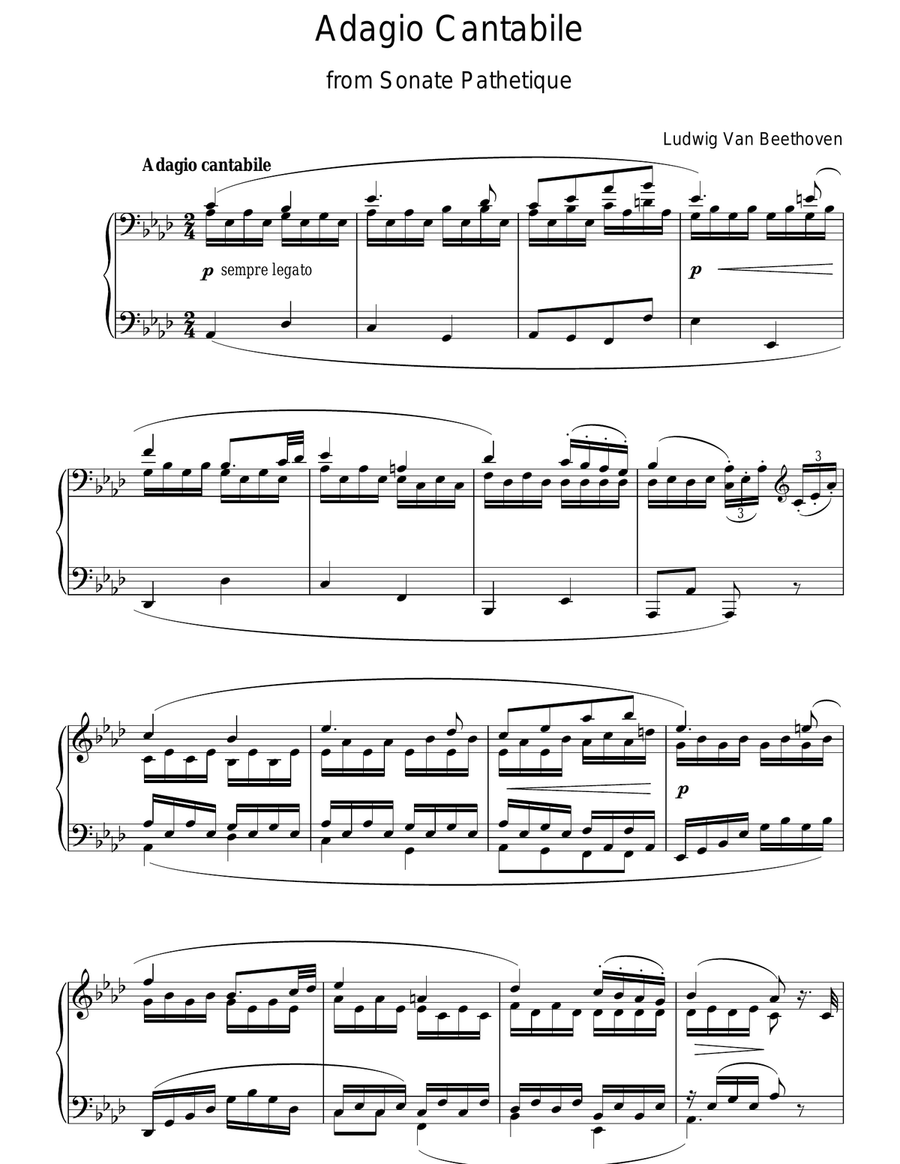 Adagio Cantabile From Sonate Pathetique Op. 13, Theme From The Second Movement Piano Solo scores gallery preview page 1