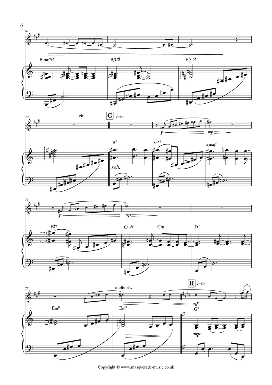 Ballade (Eb or Bb Sax & Piano). Advanced, smooth jazz improvisory feel. Tenor Saxophone scores gallery preview page 6