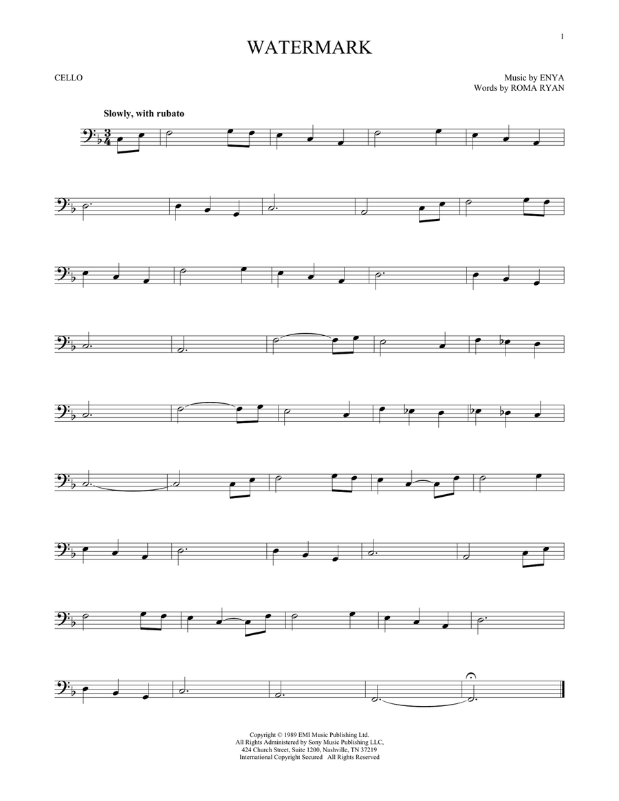 Watermark Cello Solo scores gallery preview page 1