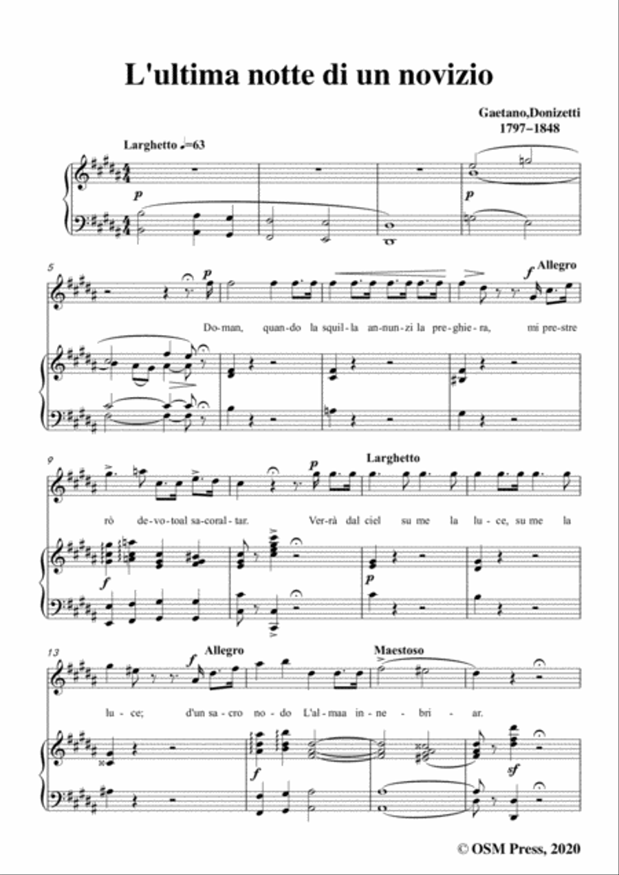 Donizetti-L'ultima notte di un novizio,in B Major,for Voice and Piano Voice Solo scores gallery preview page 3