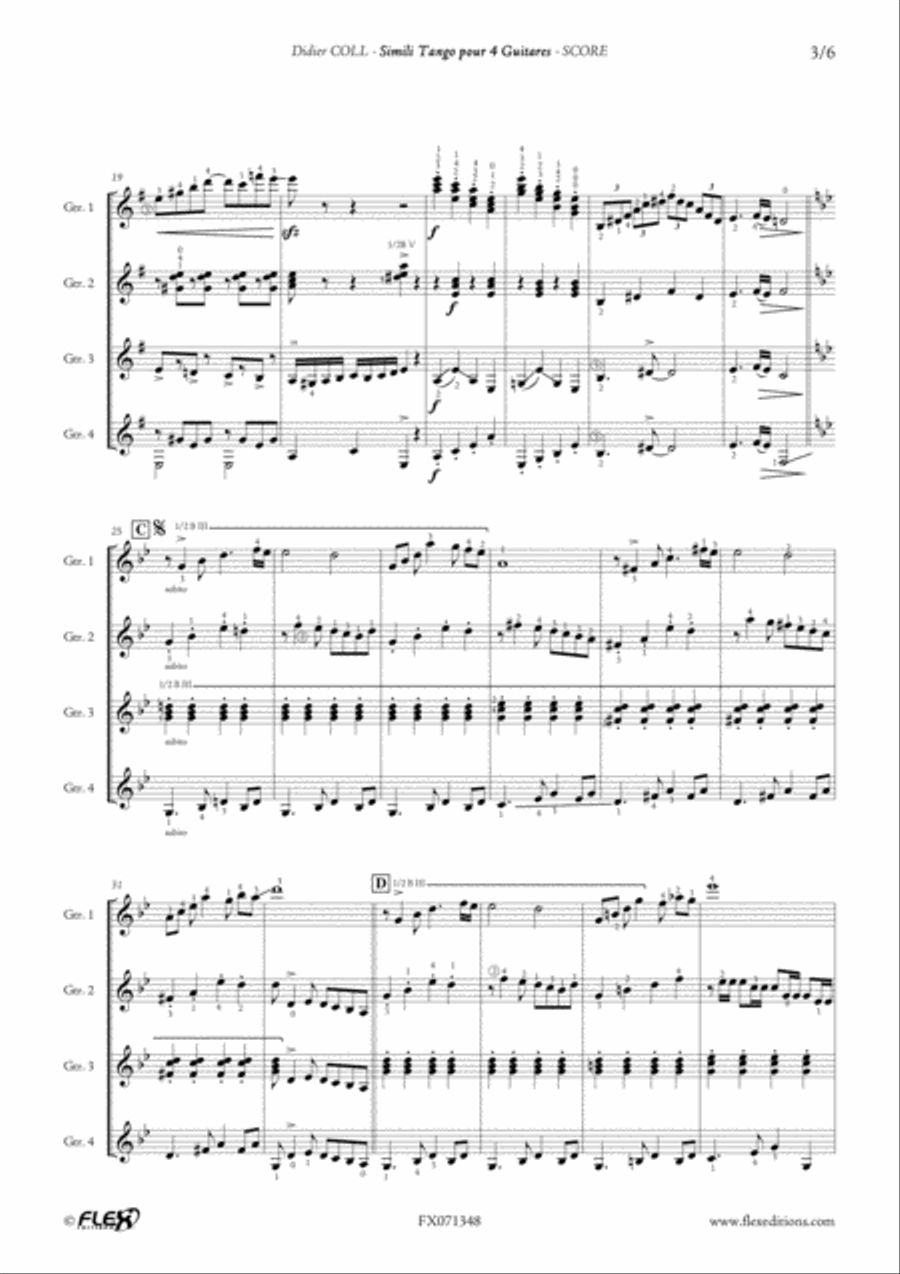 Simili Tango for 4 Guitars Guitar Ensemble scores gallery preview page 3
