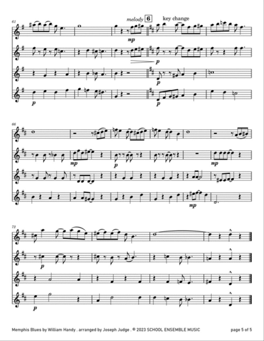 Memphis Blues by Handy for Clarinet Quartet in Schools Clarinet Quartet scores gallery preview page 5