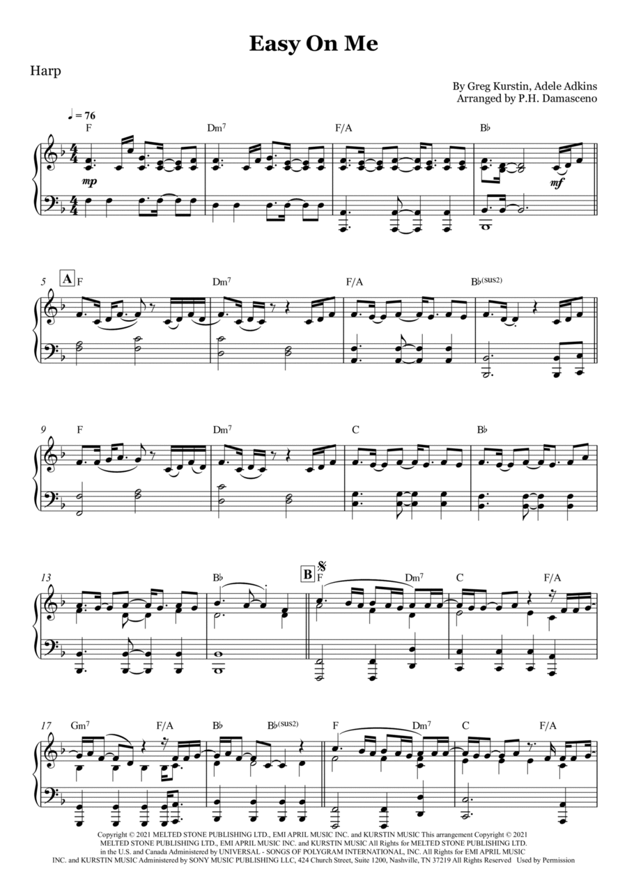 Easy On Me Harp scores gallery preview page 1