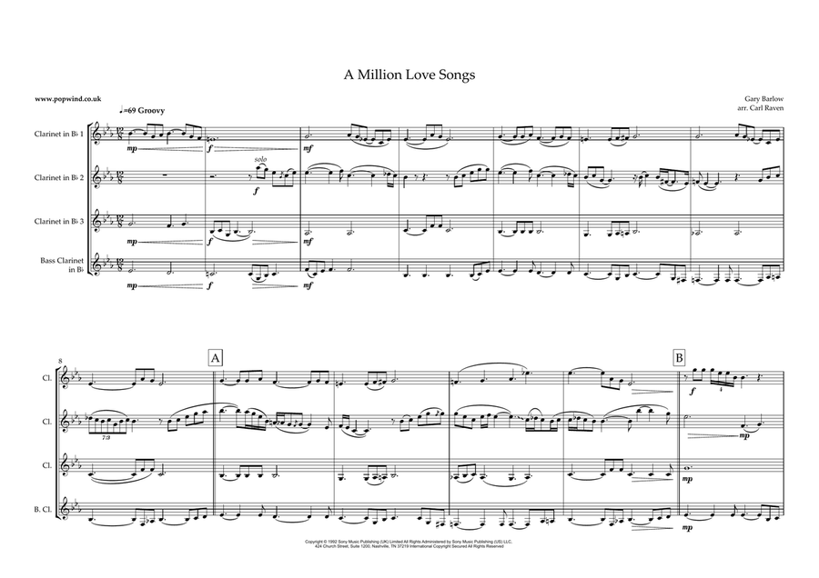 A Million Love Songs Clarinet Quartet scores gallery preview page 1