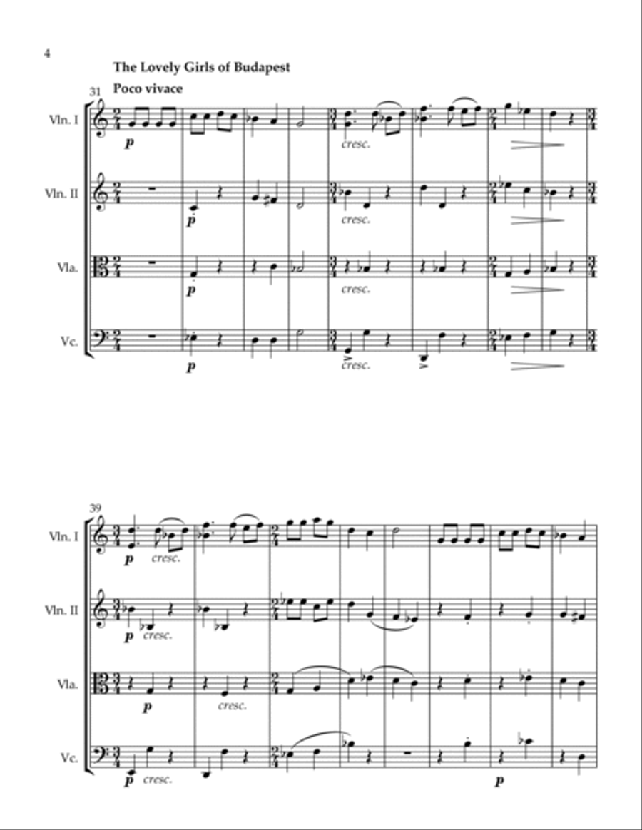 3 Quartets Absent Is My Sweetheart The Lovely Girls of Budapest In a Good Mood String Quartet scores gallery preview page 4
