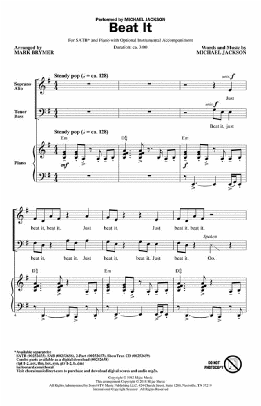 Beat It Beat It 4-Part scores gallery preview page 2