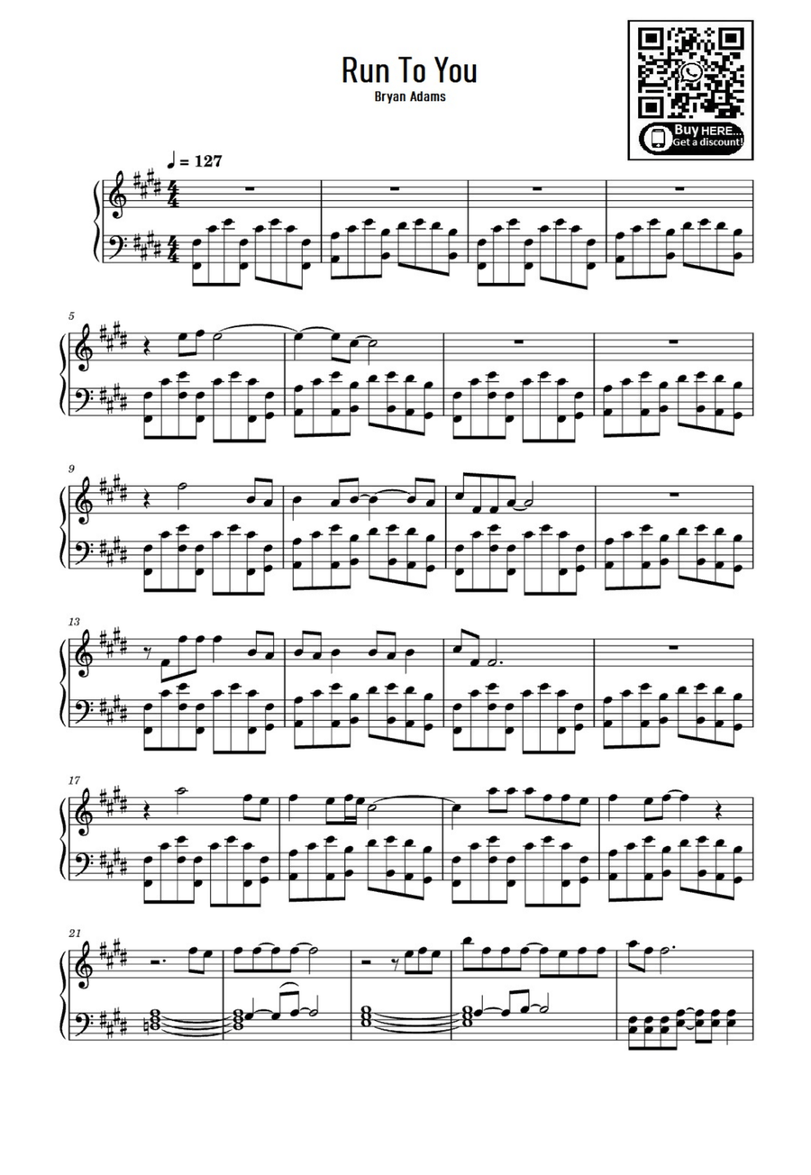 Run To You Easy Piano scores gallery preview page 1