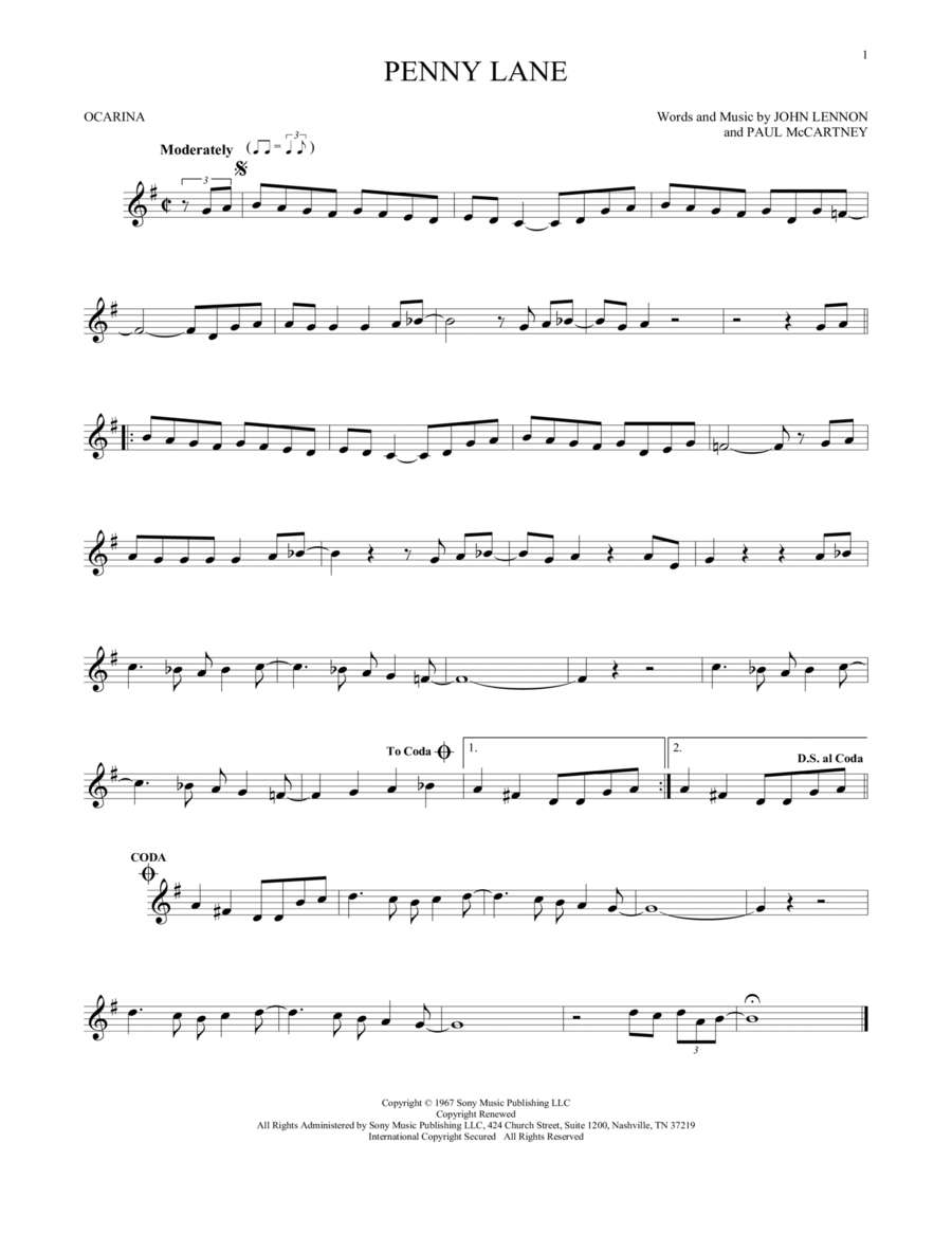 Penny Lane Penny Lane ocarina scores gallery preview page 1