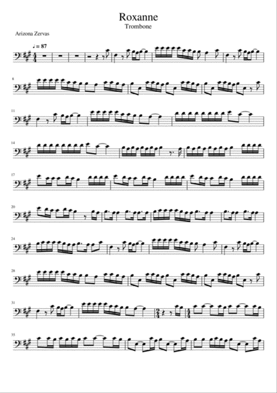 Roxanne Roxanne Trombone Solo scores gallery preview page 1