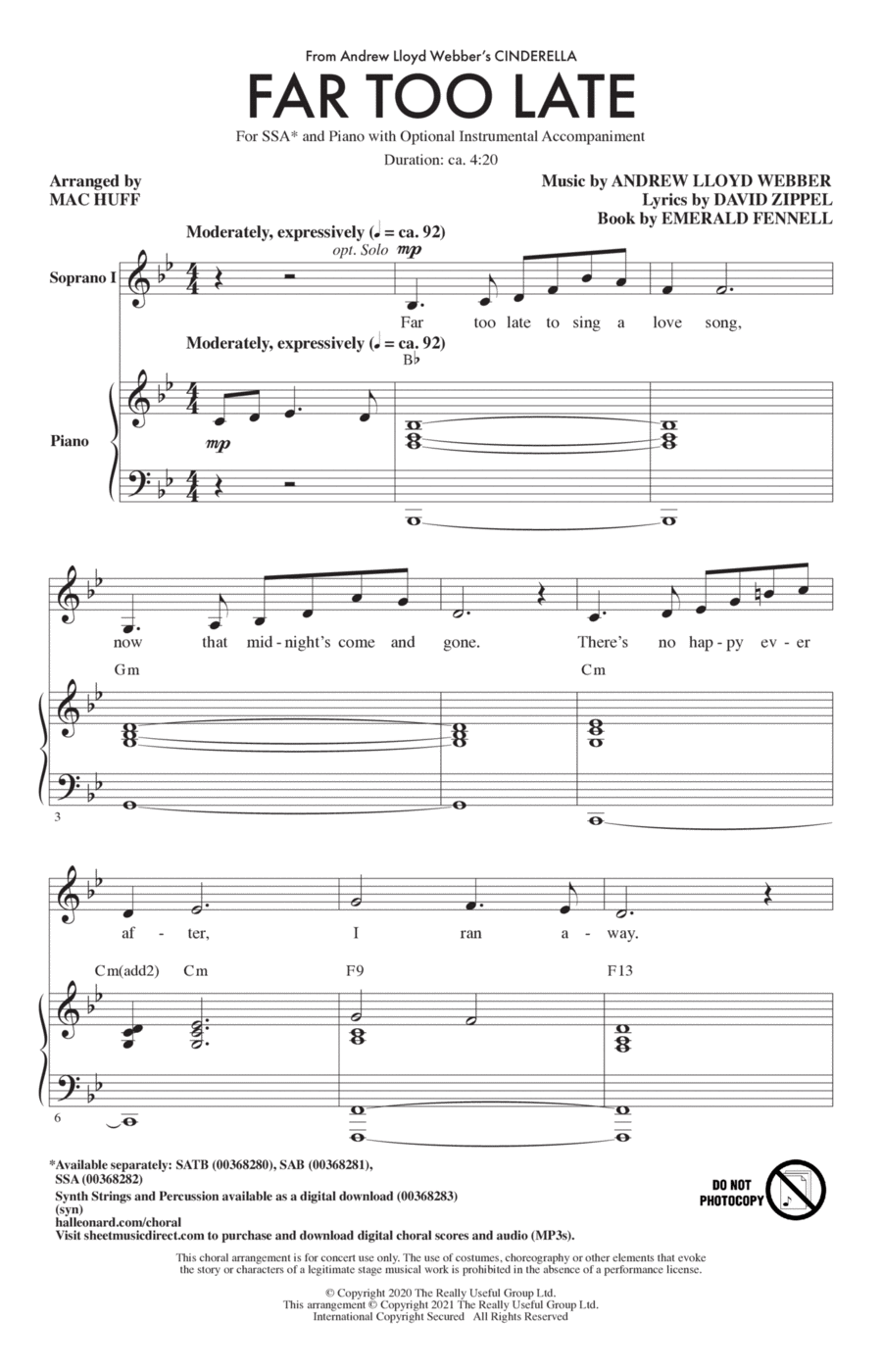 Far Too Late (from Cinderella) (arr. Mac Huff) SSA scores gallery preview page 1