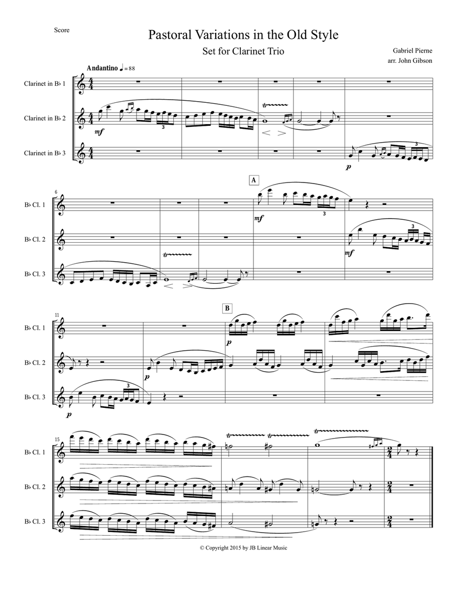 Pierne - Pastoral Variations in the Old Style set for clarinet trio Clarinet Trio scores gallery preview page 2